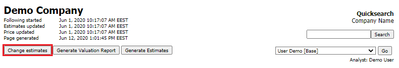 Change estimates state
