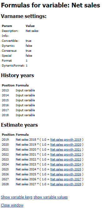 Company views formula display