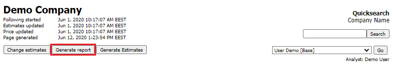 Company views generate report button