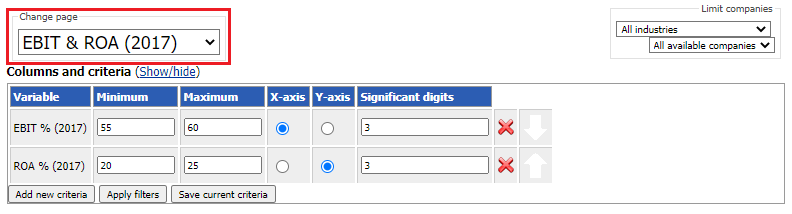 Dynamic comparison page selector